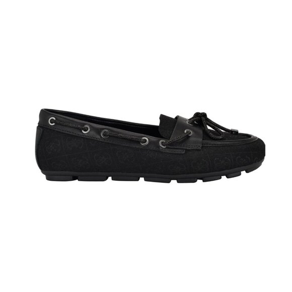 Guess Women's Lavonta Rhinestone Lace Tailored Boat Shoes - Black Logo - Picture 2 of 4